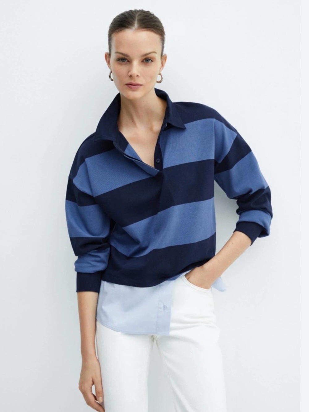 NEW Mango Striped Combined Polo Shirt Relaxed Fit size XS